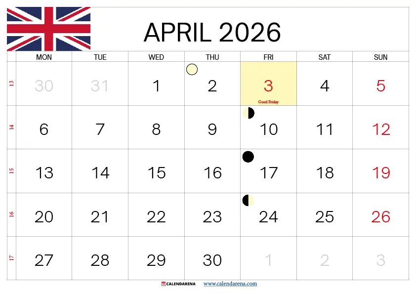 April 2026 Calendar With Holidays Uk