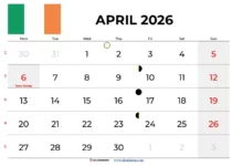April Calendar 2026 Ireland