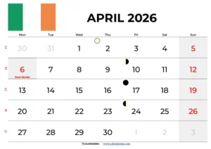 April Calendar 2026 Ireland