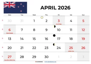 April Calendar 2026 Nz