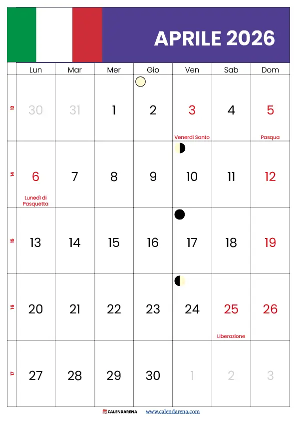 Aprile Calendario 2026