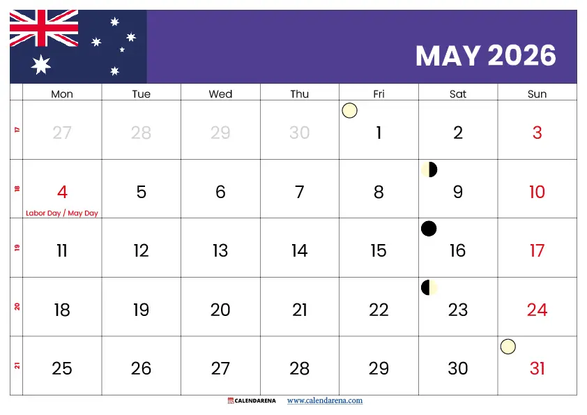 Calendar May 2026 Australia