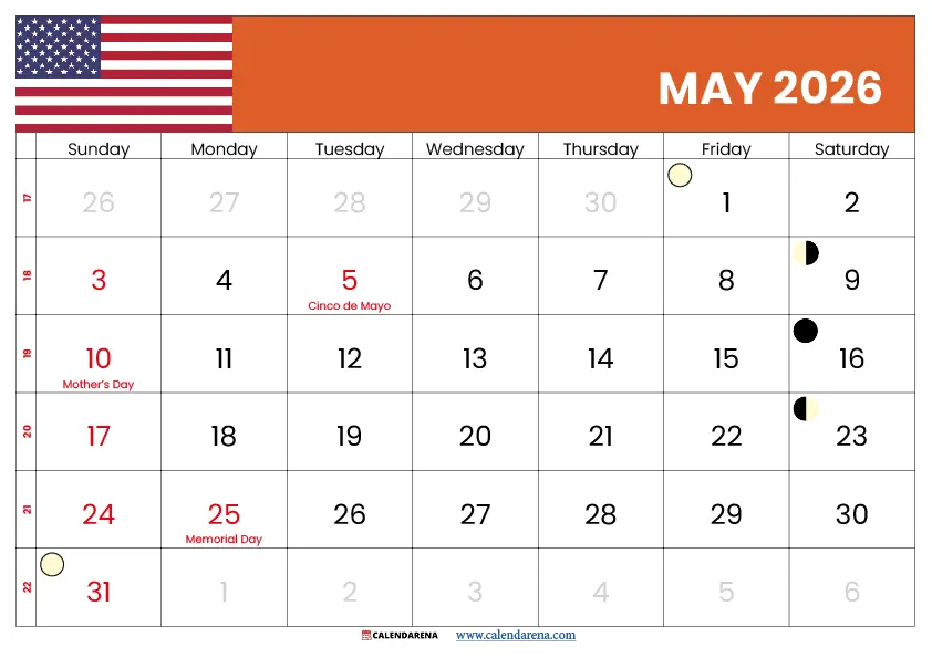 Calendar May 2026 United States