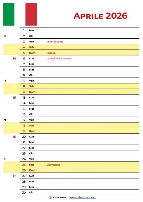 Calendario 2026 Aprile