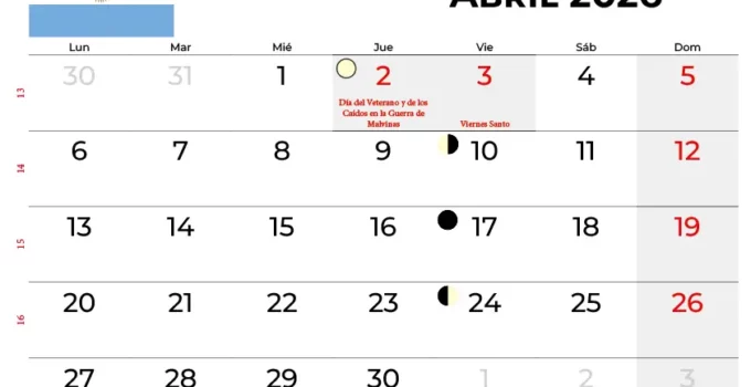 Calendario Abril 2026 Argentina