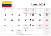 Calendario Abril 2026 Colombia