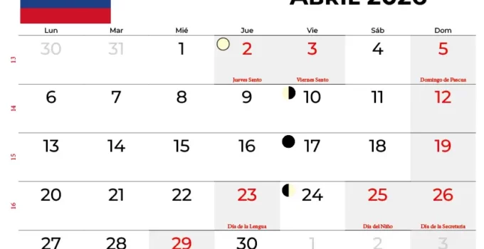 Calendario Abril 2026 Colombia