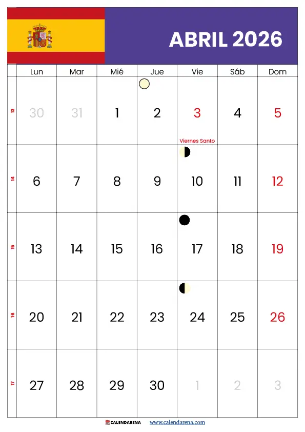 Calendario Abril 2026 España pdf