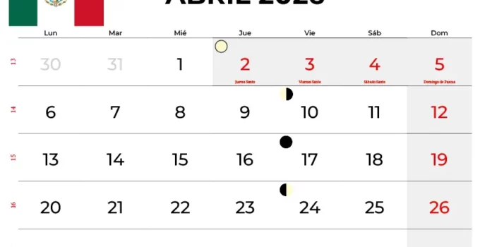 Calendario Abril 2026 Mexico
