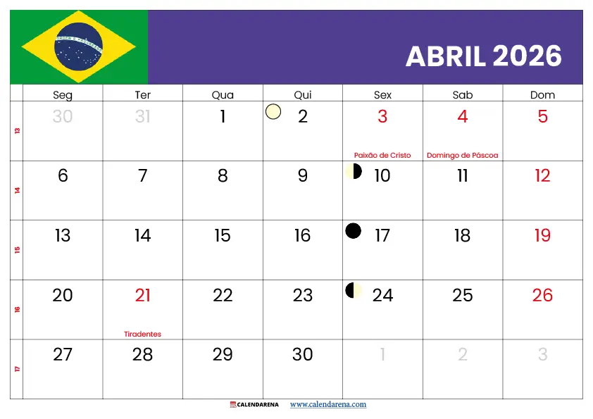 Calendario Abril 2026