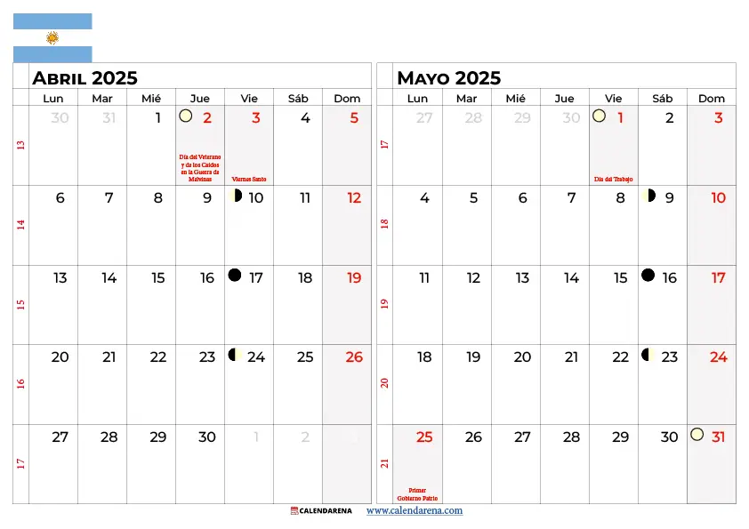 Calendario Abril Mayo 2026 Argentina
