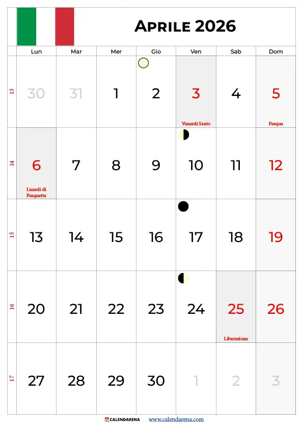 Calendario Aprile 2026 Da Stampare
