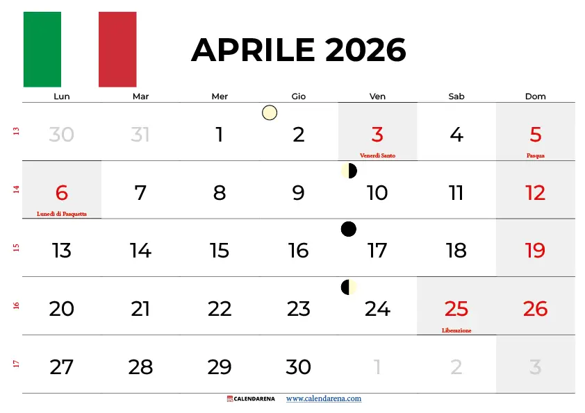 Calendario Aprile 2026 Pdf