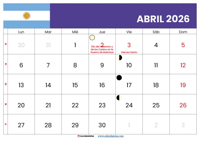 Calendario De Abril 2026 Argentina