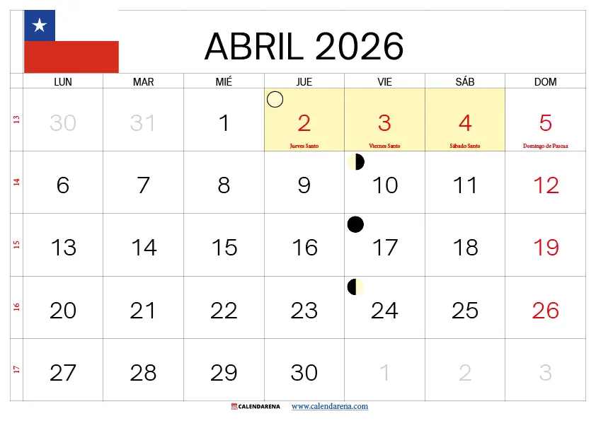 Calendario De Abril 2026 Chile