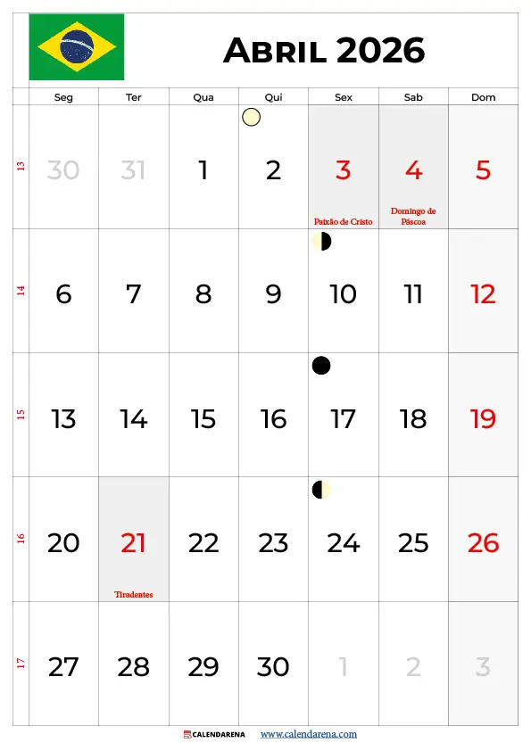 Calendario De Abril 2026