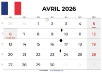 Calendrier Avril 2026 À Imprimer