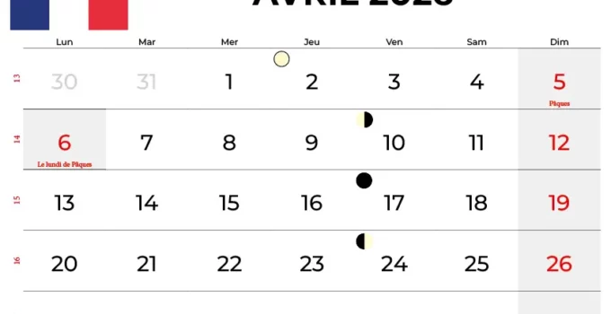 Calendrier Avril 2026 À Imprimer