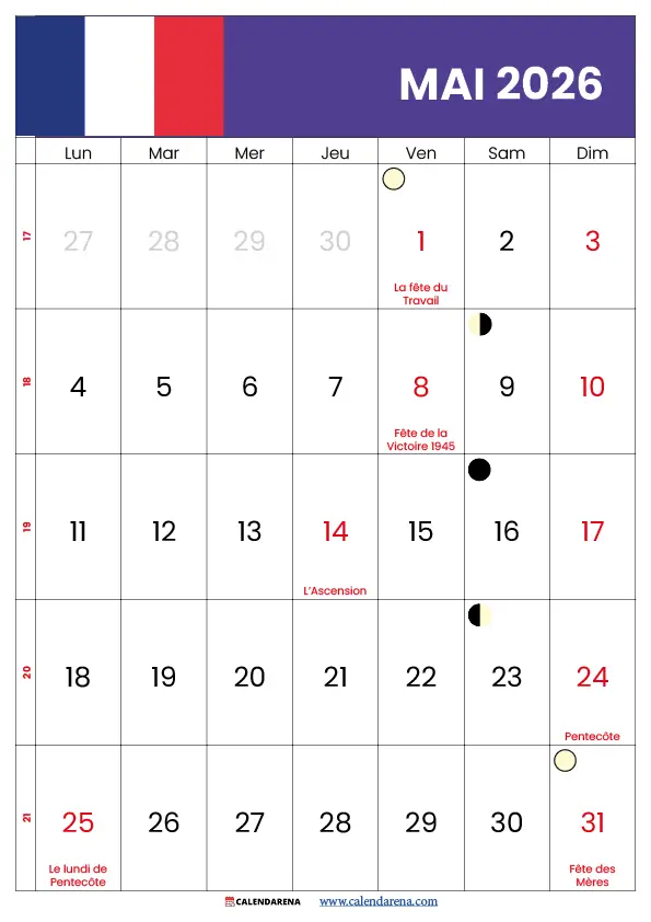 Calendrier Avril 2026 Jours Fériés