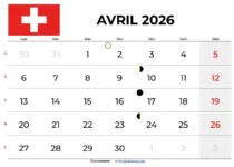 Calendrier Avril 2026 Suisse