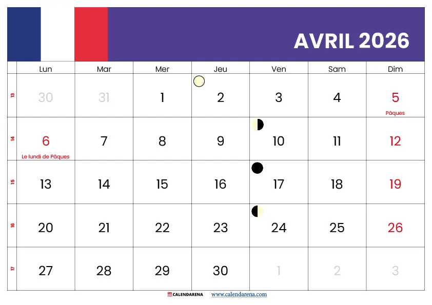 Calendrier Avril 2026 Vacances Scolaires