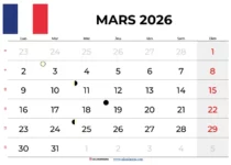 Calendrier Mars 2026 À Imprimer