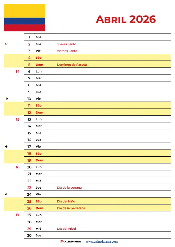 Festivos De Abril 2026 Colombia
