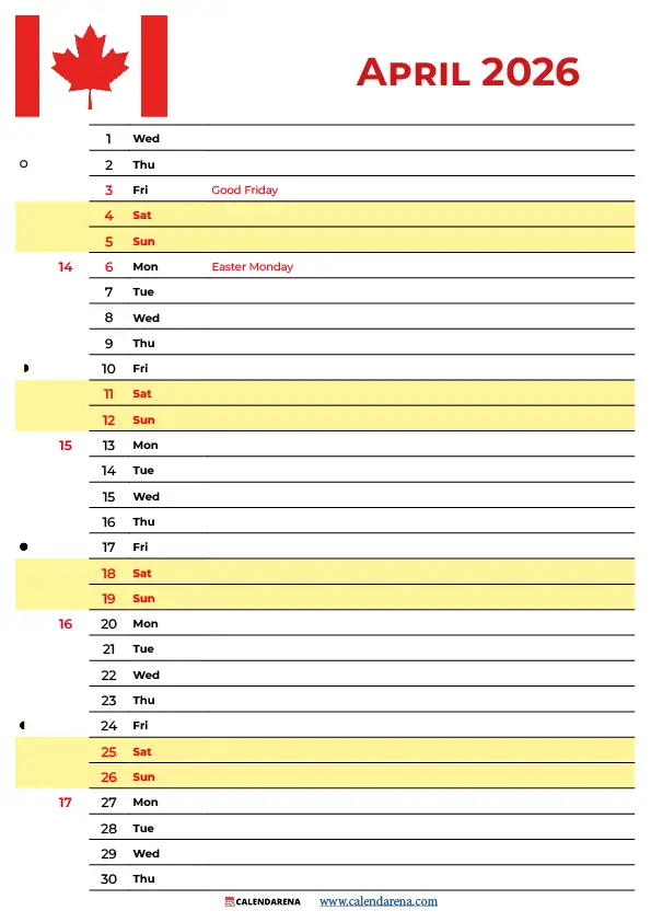 Holidays In April 2026 Canada