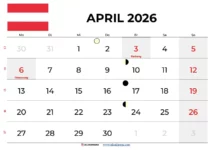 Kalender April 2026 Mit Feiertagen Österreich