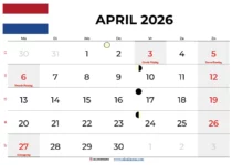 Kalender April 2026 Nederland