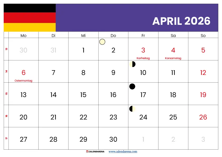 Kalender April 2026 Zum Ausdrucken