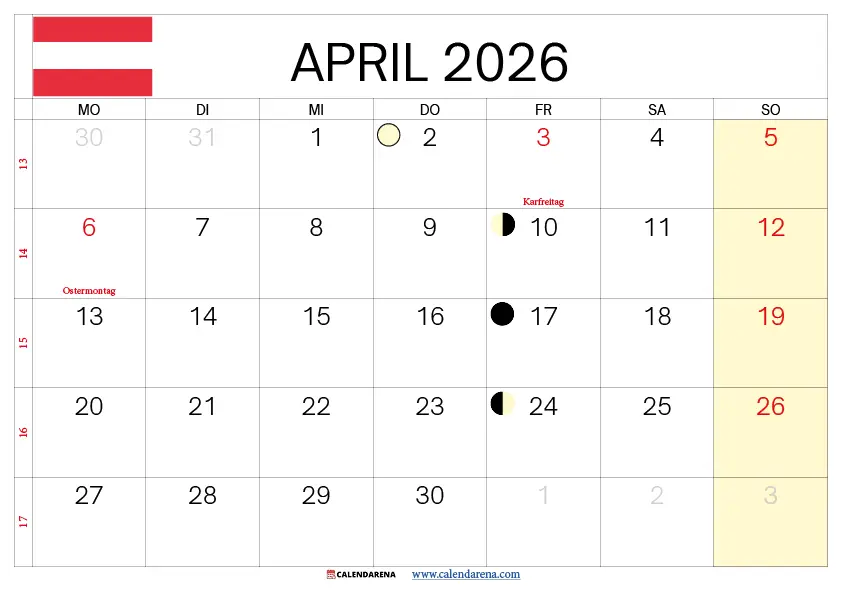 Kalender April 26 Österreich