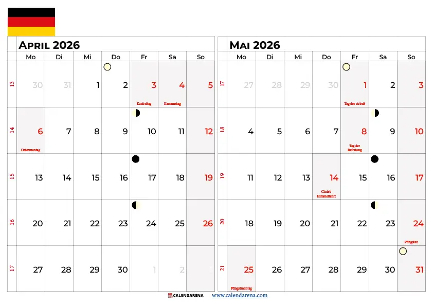 Kalender April Mai 2026