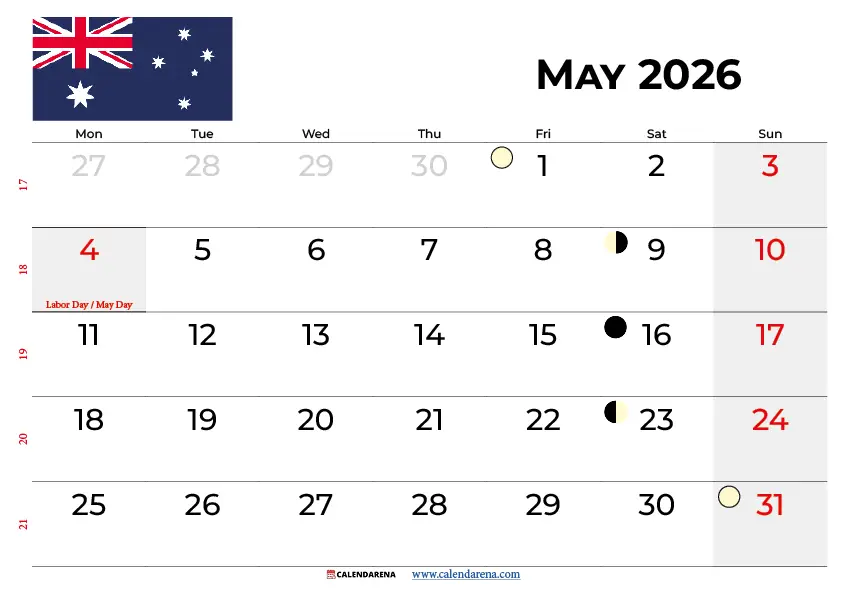 May 2026 Calendar Australia