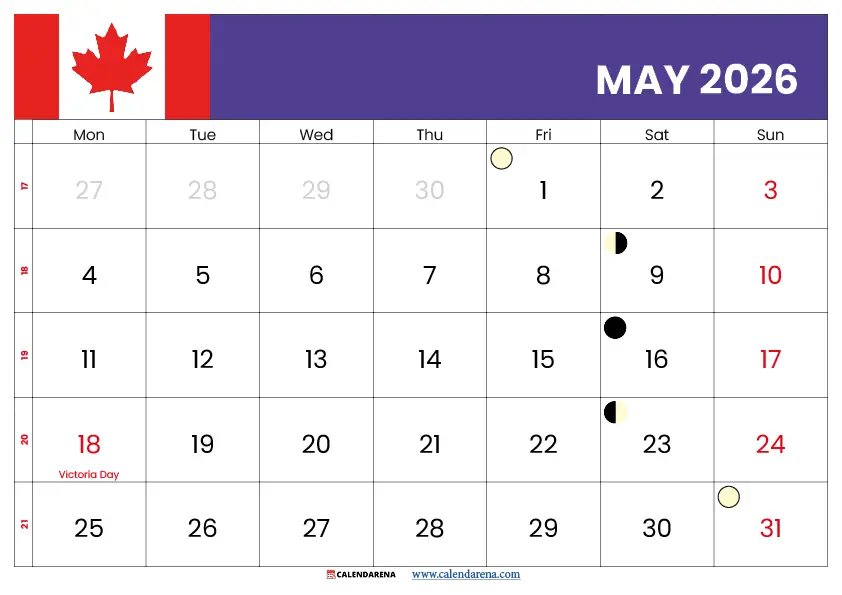 May 2026 Calendar Canada