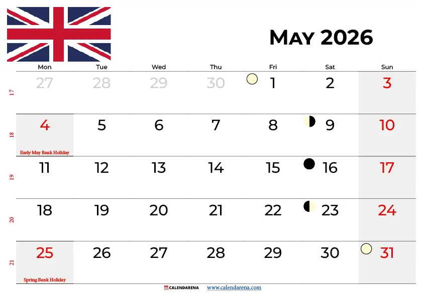 May 2026 Calendar Uk