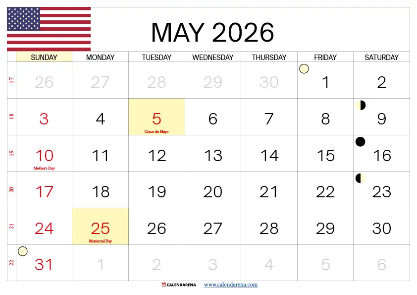 May 2026 Calendar United States