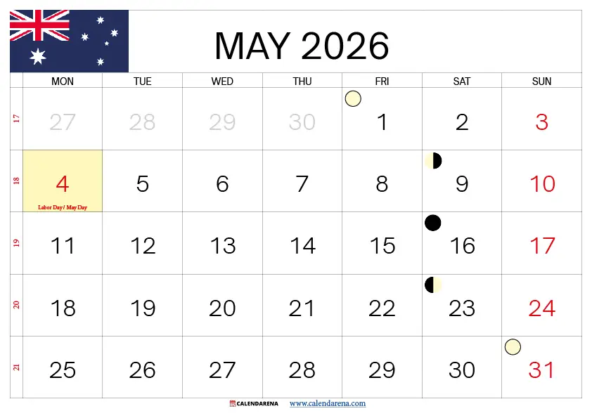 May 2026 Calendar With Holidays Australia