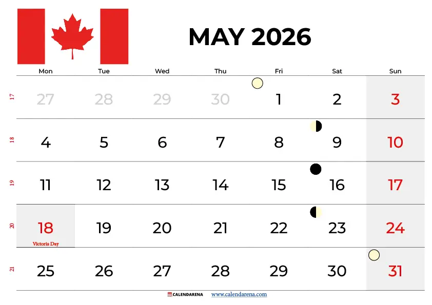 May 2026 Calendar With Holidays Canada