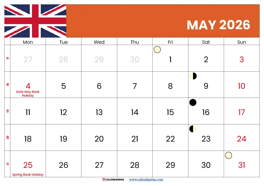 May 2026 Calendar With Holidays Uk