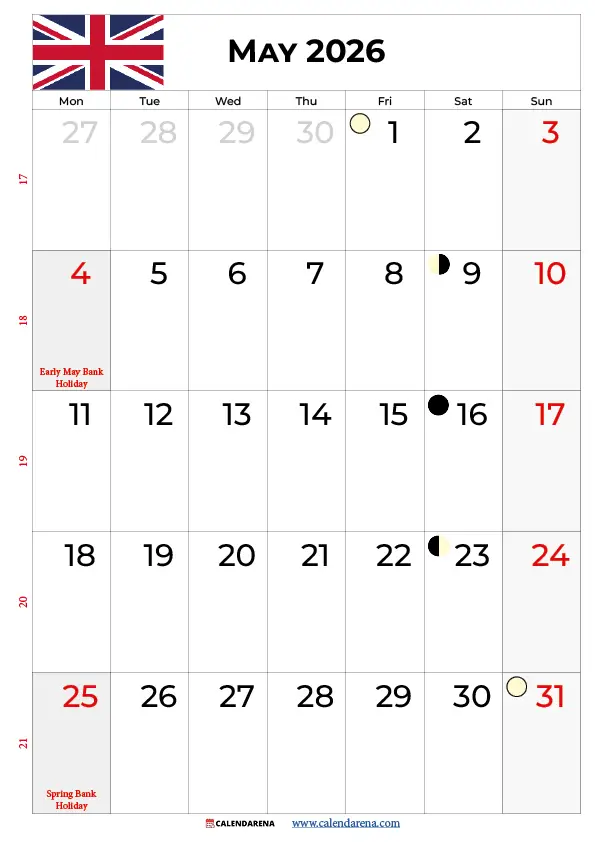 May Calendar 2026 Uk