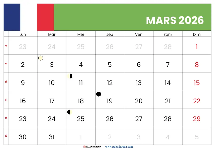 Planning Mars 2026 À Imprimer