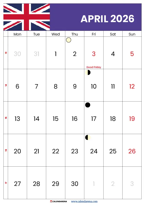 Uk Calendar April 2026