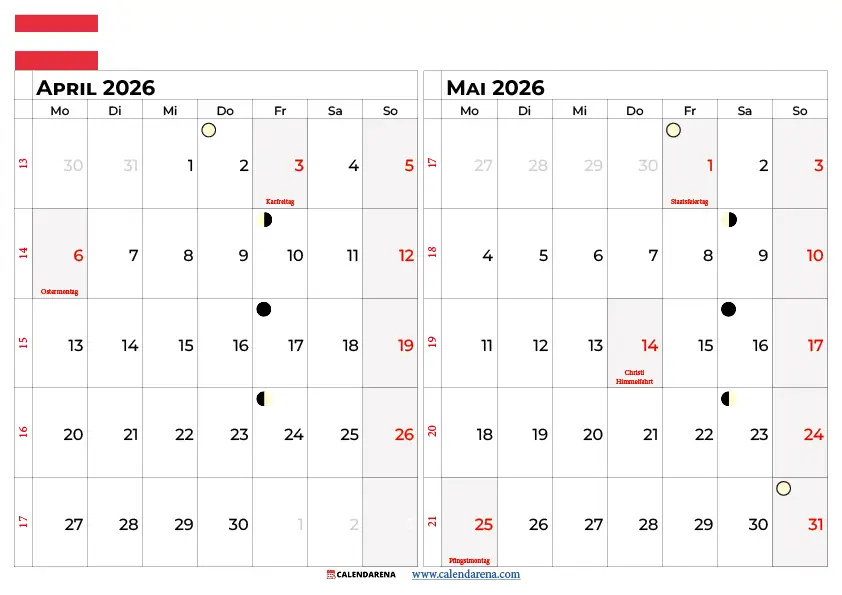 Kalender April Mai 25 Österreich