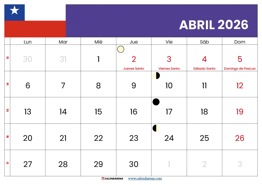 Abril 2026 Calendario Chile