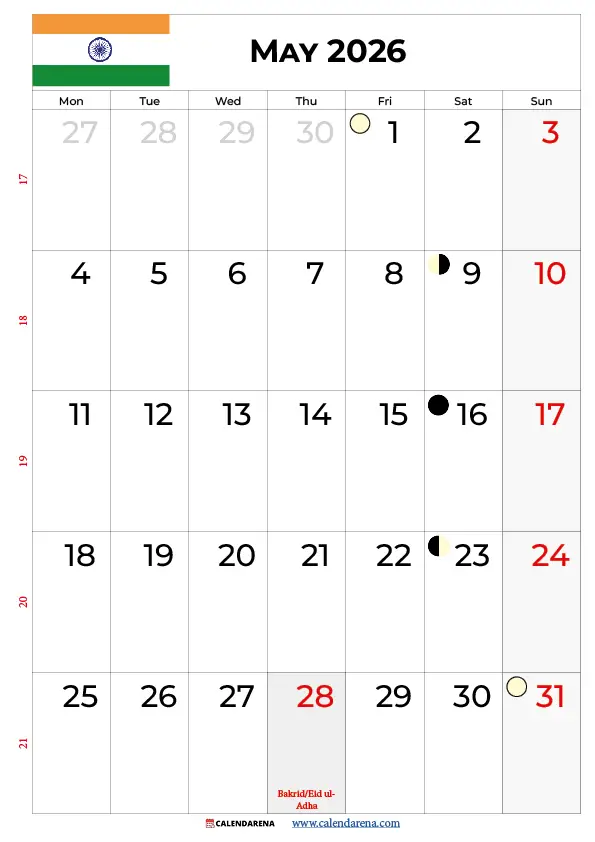 Calendar 2026 May India