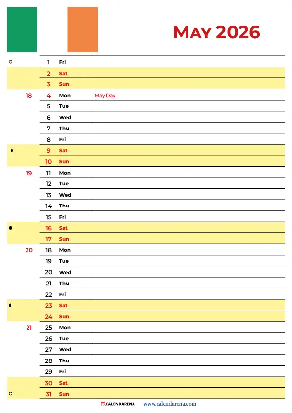 Calendar 2026 May Ireland