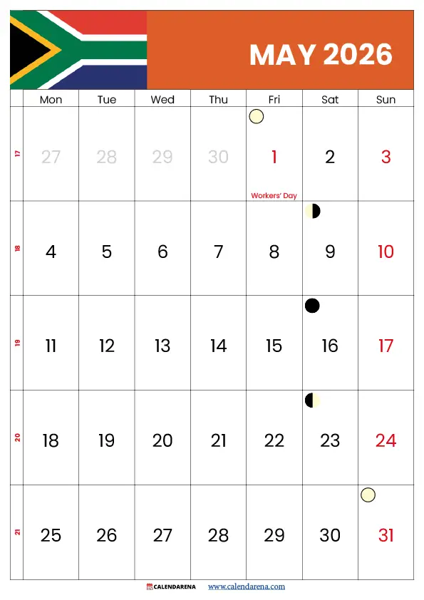 Calendar 2026 May South Africa