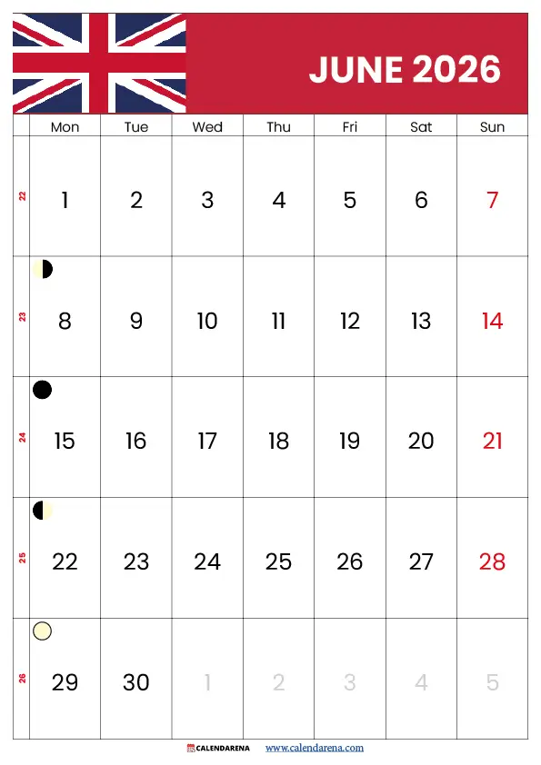 Calendar For June 2026 Uk