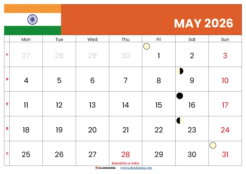 Calendar May 2026 India